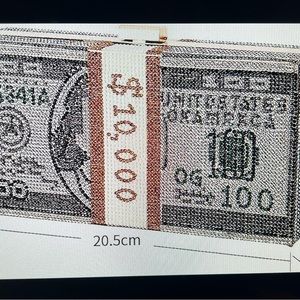 Crystal Dollar Bill Clutch Handbag Money Purse Crystal Embellished